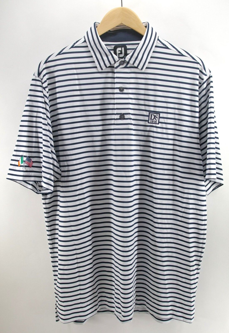 FootJoy Golf Polo Shirt Adult Large Performance White Striped Long Sleeve FJ Men